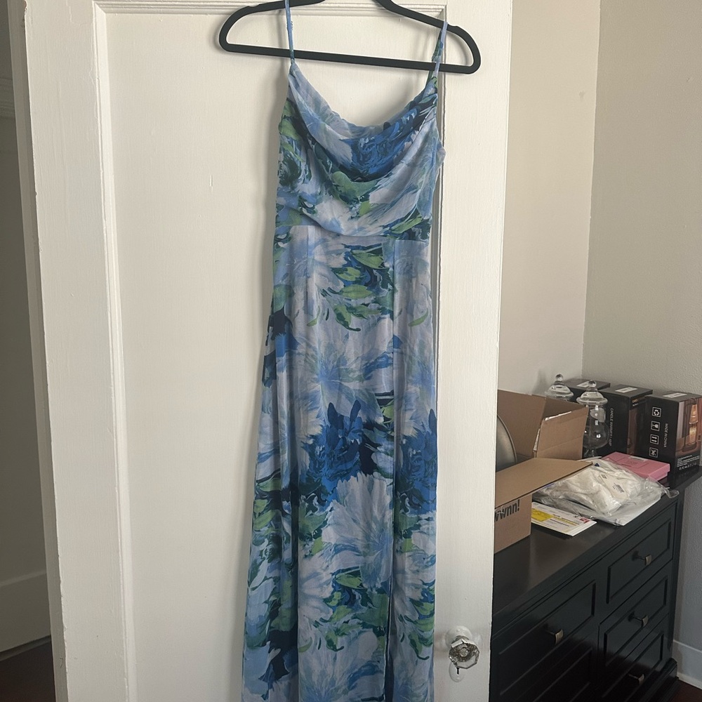 Lulu's Blue and Green Floral Maxi Dress
